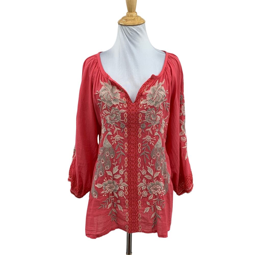 Johnny Was Blouse Womens L Large Watermelon Workshop Vanessa Floral Embroidered